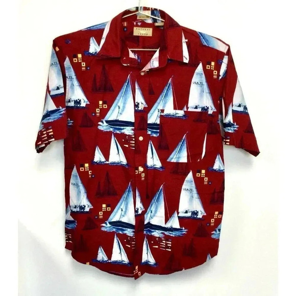 Vintage Natural Issue Mens Red Nautical Wrinkle Free Oxford Dress Shirt Small - Picture 2 of 10